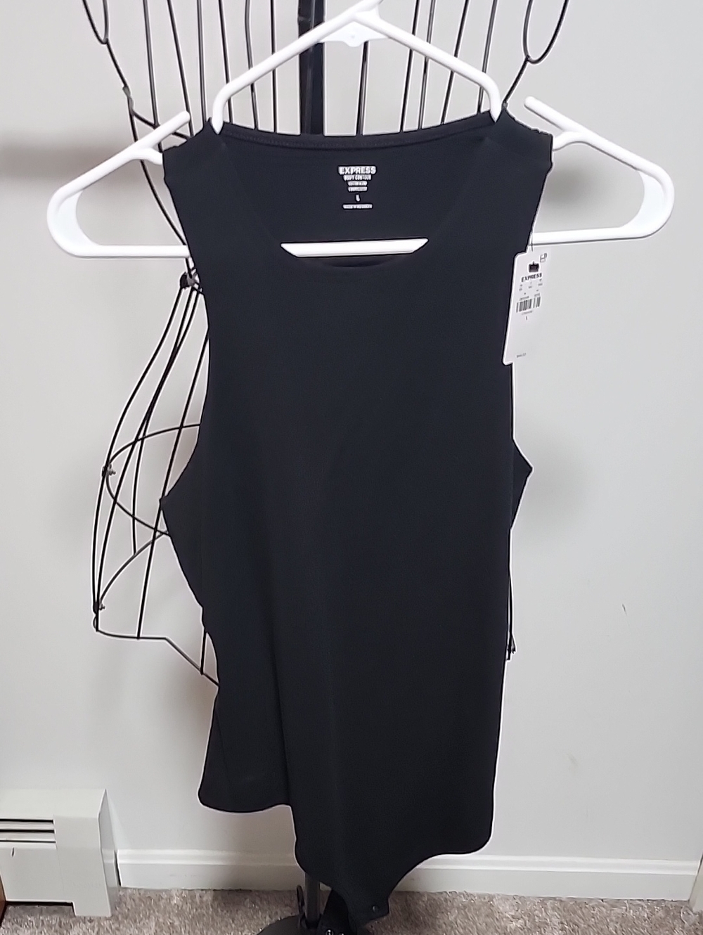 Express Black High-Neck Sleeveless Open Back Bodysuit